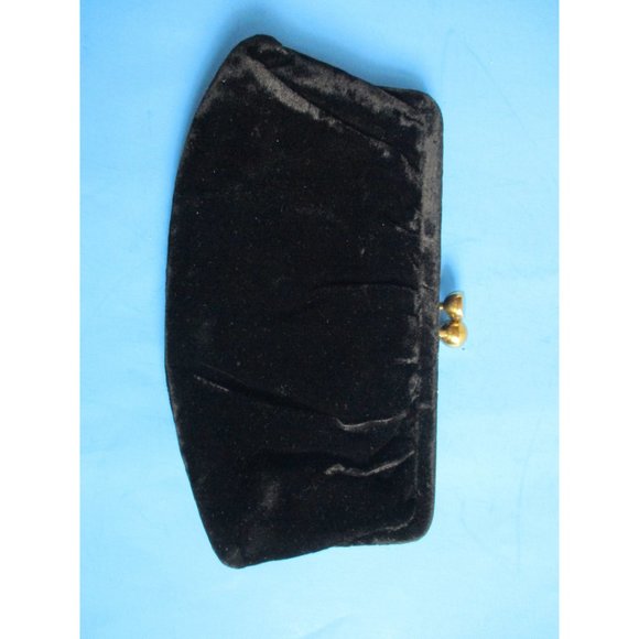 *Vintage Black Velvet Bead and Rhinestone Cloth Divided Clutch Evening Bag - Picture 5 of 9